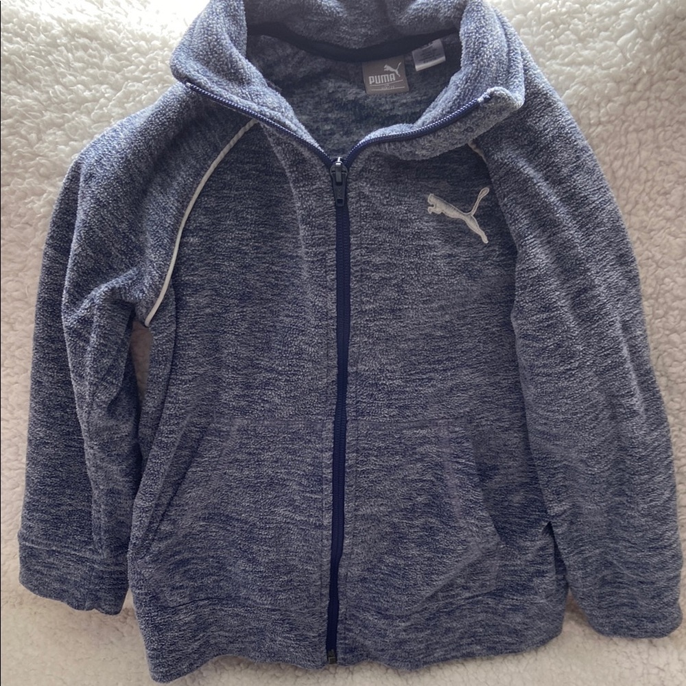 Boys Puma Blue and Gray Full-Zip Soft Fleece Hoodie Sweatshirt Size 6/7